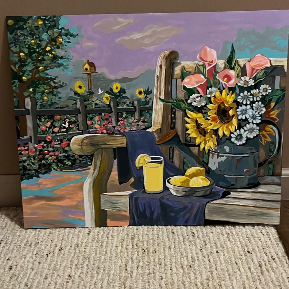 Summer/Fall acrylic painting. Sunflowers garden landscape. Un framed
